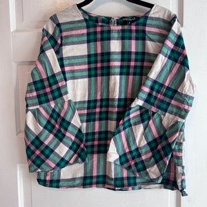 JCrew Mercantile plaid bell sleeve top